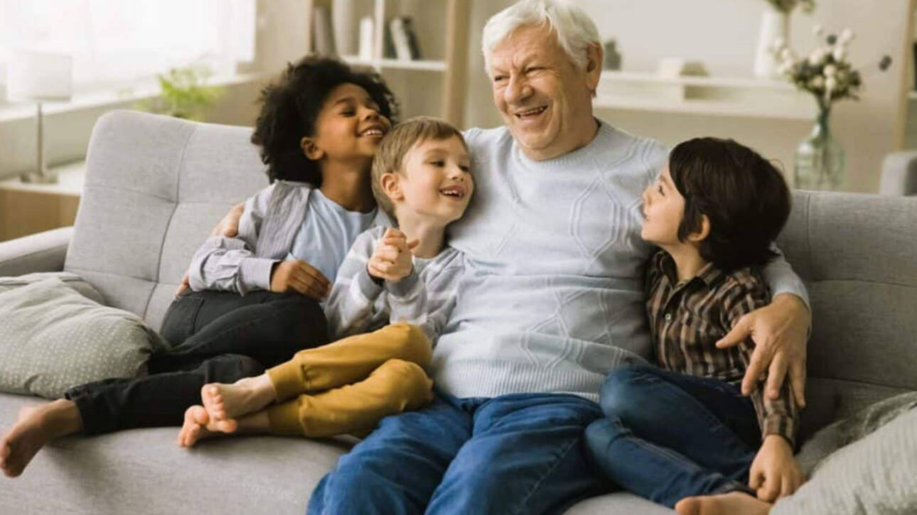 grandparent with grandkids in tiny home